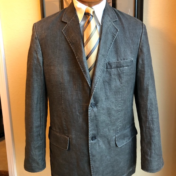 Material London Dark Gray Linen Jacket Size 42R - Picture 3 of 15